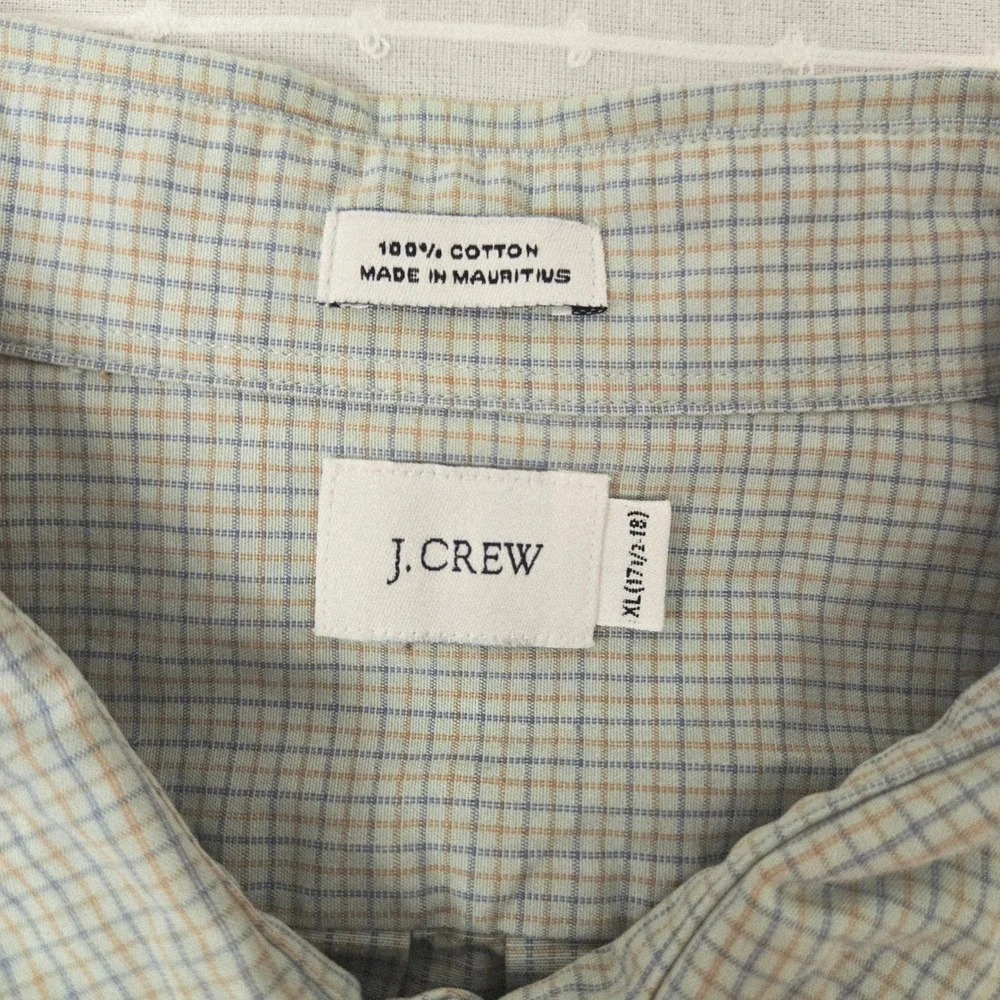 J.Crew Mens XL Long Sleeve Button Down Shirt Green Blue Micro Check Cotton - Picture 5 of 9